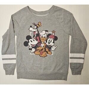 Retro Official Disney Mickey Mouse Sweatshirt  Small Gray White Stripes